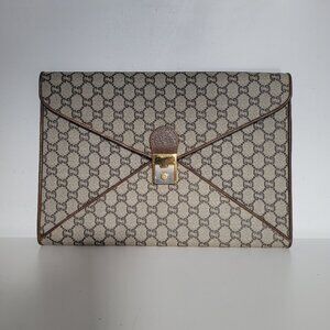 Authentic Vintage Gucci GG Plus Supreme PVC Leather Beige Portfolio